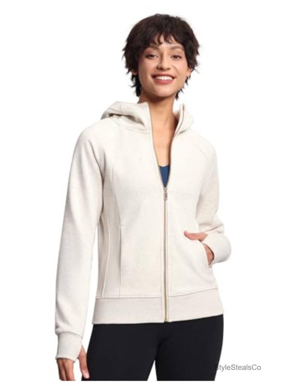 Full Zip Hoodie Fleece Workout Jacket Thumbholes Side Pockets